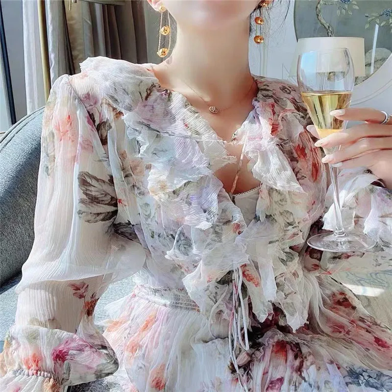 

CC11 Spring Summer Polka Dot Print Dress Women 2021 New Casual Lace Up V Neck Full Sleeve Slim Short Dress