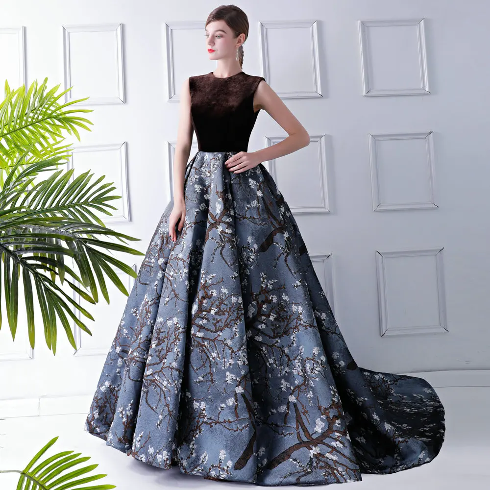 

Tao Hill Evening Gown Dress Elegant A-line Tree Pattern Velvet Material Evening Gowns For Women Dress Long