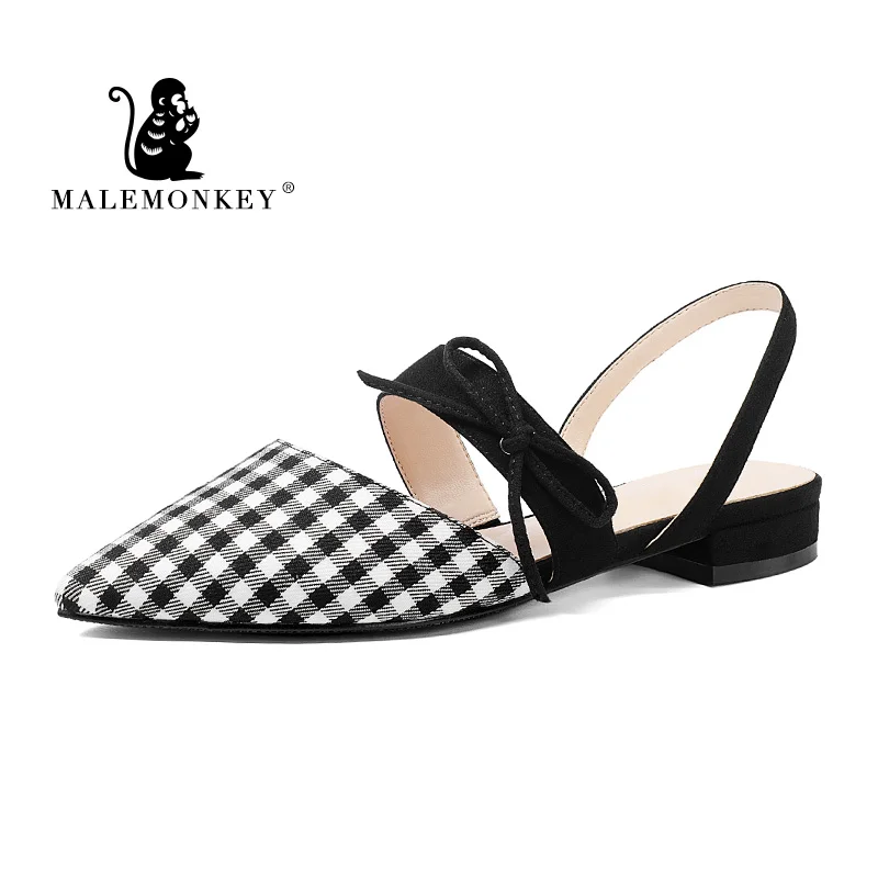 Женские сандалии MALEMONKEY черные с открытым носком на плоской подошве со стразами