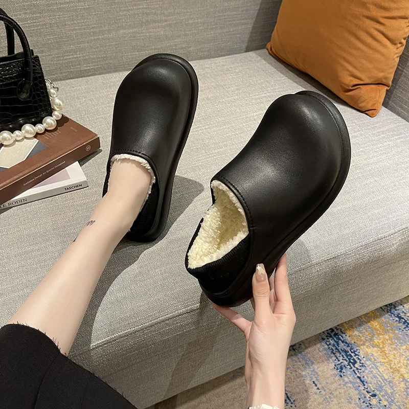 New Thick-soled Shoes with A Sense of Feces Increase Outer Wear Cotton Slippers, Two-wear Warm High-heel Home Cotton Shoes Women
