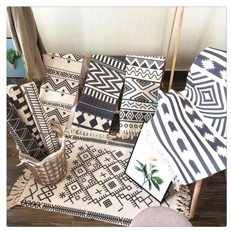 

1Pcs Cotton and linen tassel carpet Household living room coffee table blanket bedroom bedside weave carpets Home Decoration