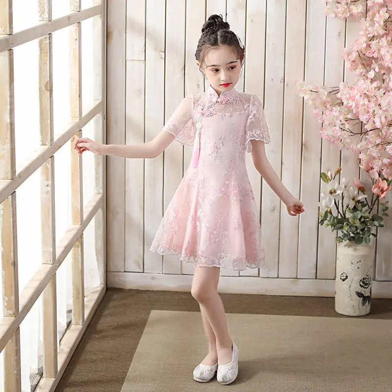 Китайское платье для маленьких девочек популярное Ципао розового цвета