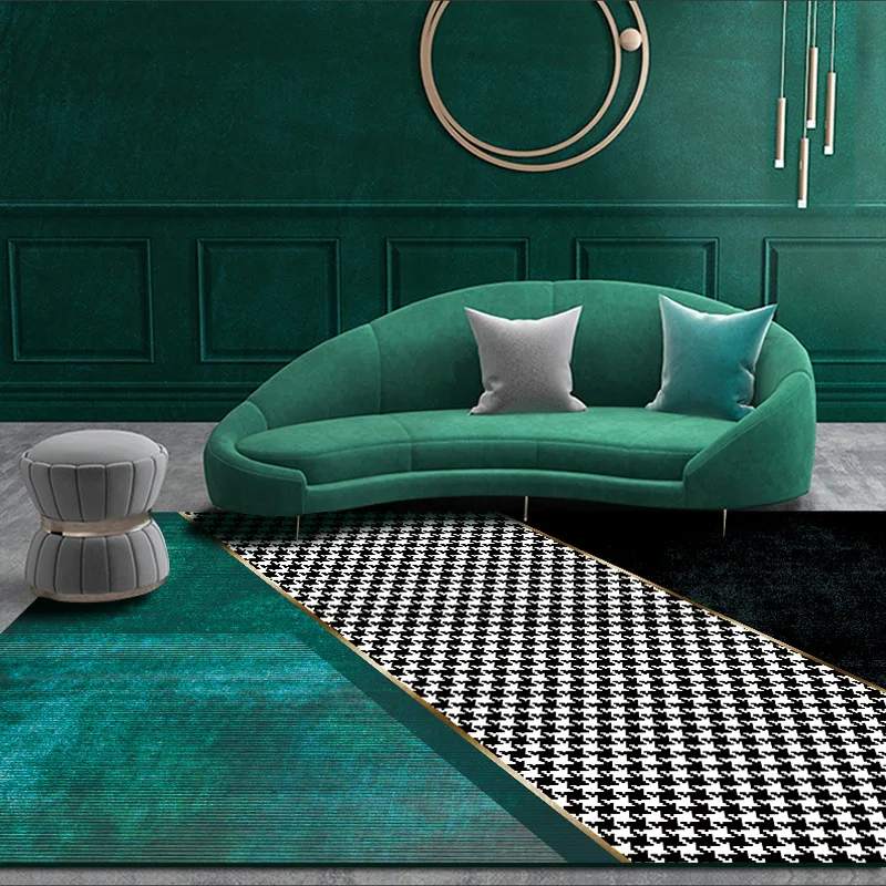 modern Nordic carpet dark green gold geometric large rugs lines living room bedroom soft parlor hallway home floor mat | Дом и сад