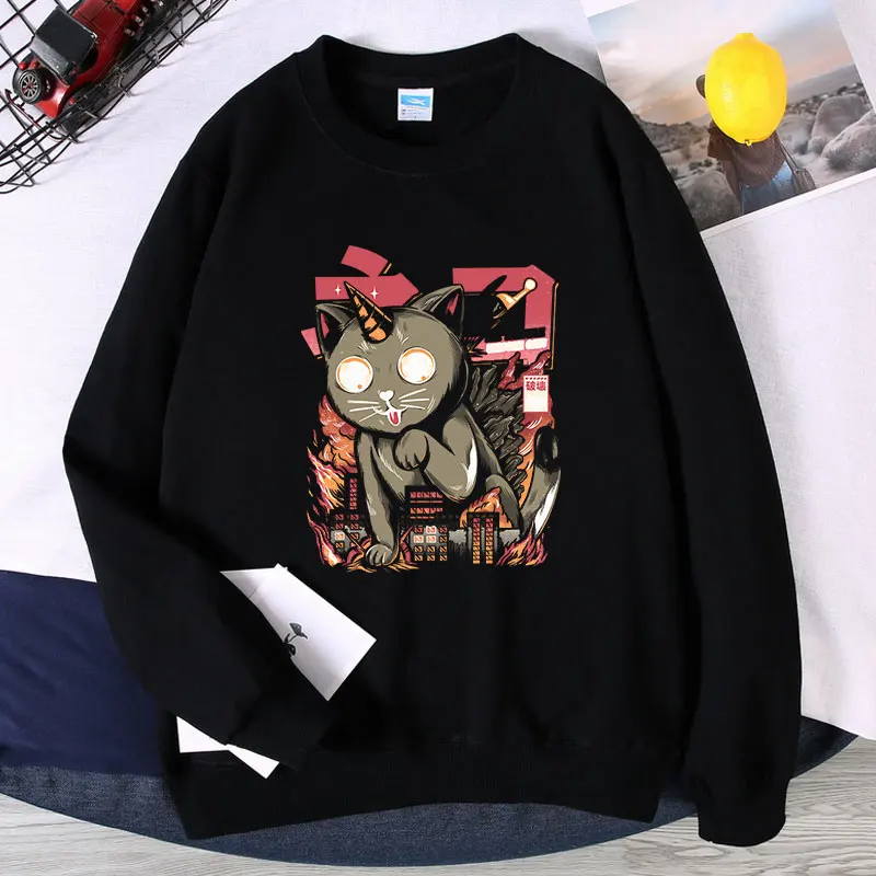 

Модный хлопковый спортивный костюм Catzilla для мужчин, котенок, влюбленный, с принтом графики, толстовки с круглым вырезом, Повседневная футбо...