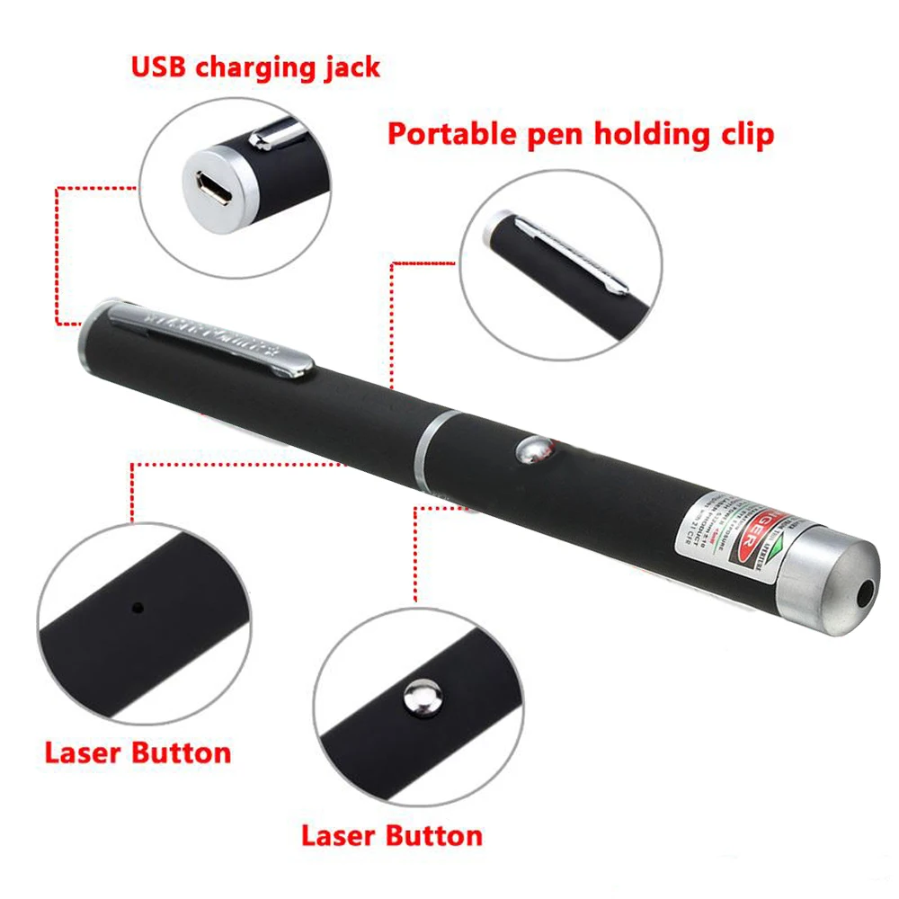 Высокая мощная USB Зеленая лазерная указка Встроенная батарея Красный лазерный