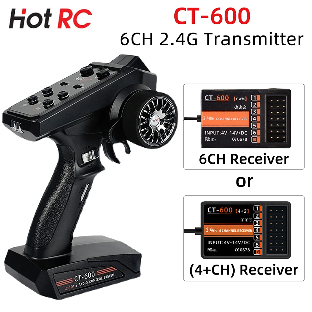 

HotRC CT-600 6CH 2.4G RC Radio Transmitter and 6CH Receiver RC Car VS DUMBORC X6 X4