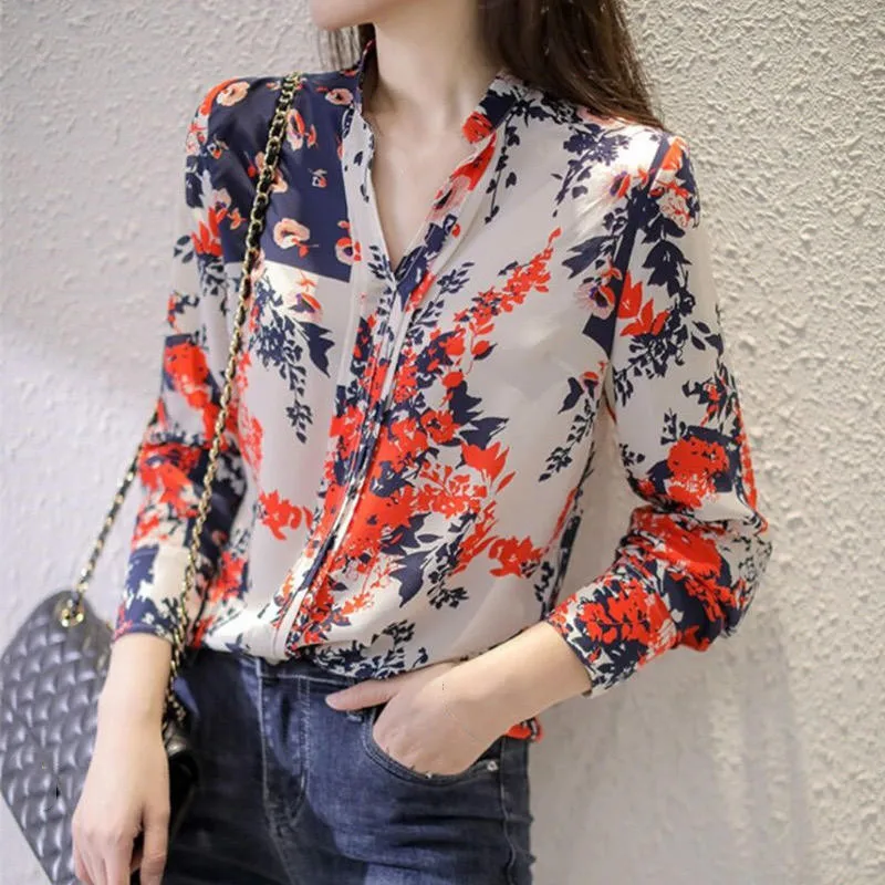 

Plus Size Shirts For Women Clothing Casual Fashion Long Sleeve Blouse Vinatge Streetwear V-Neck Ladies Tops Blusas Mujer Q4016