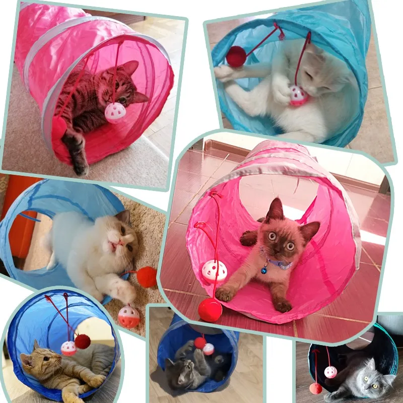 

Cat Tunnel Blue and Green Folding Cat Toy Canvas Is Resistant To Bite Hang Bell Cat Educational Toy Kittens Toy