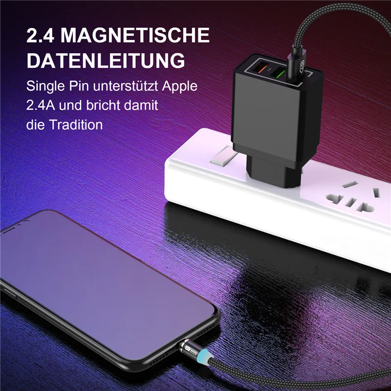 GTWIN Магнитный кабель для быстрой зарядки Micro usb type C зарядное устройство для iPhone 11 XR 7 samsung S9 S10 быстро магнитные телефонные кабели 1 м/2 м/3 м