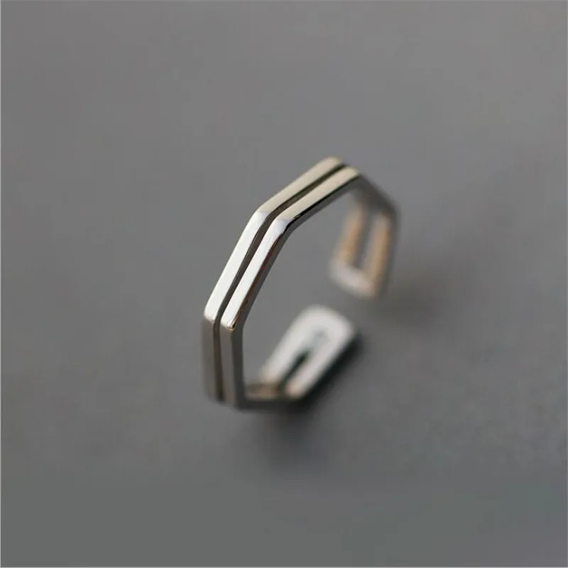 Silver Простое 925 пробы Серебряное изысканное геометрическое открытое двойное кольцо модное ювелирное изделие SR25 - Цвет основного камня: Silver