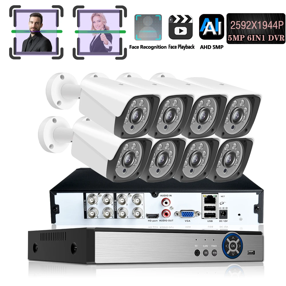 8CH 5MP AI видеорегистратор для лица CCTV система безопасности DVR AHD Матрица SONY IR Массив