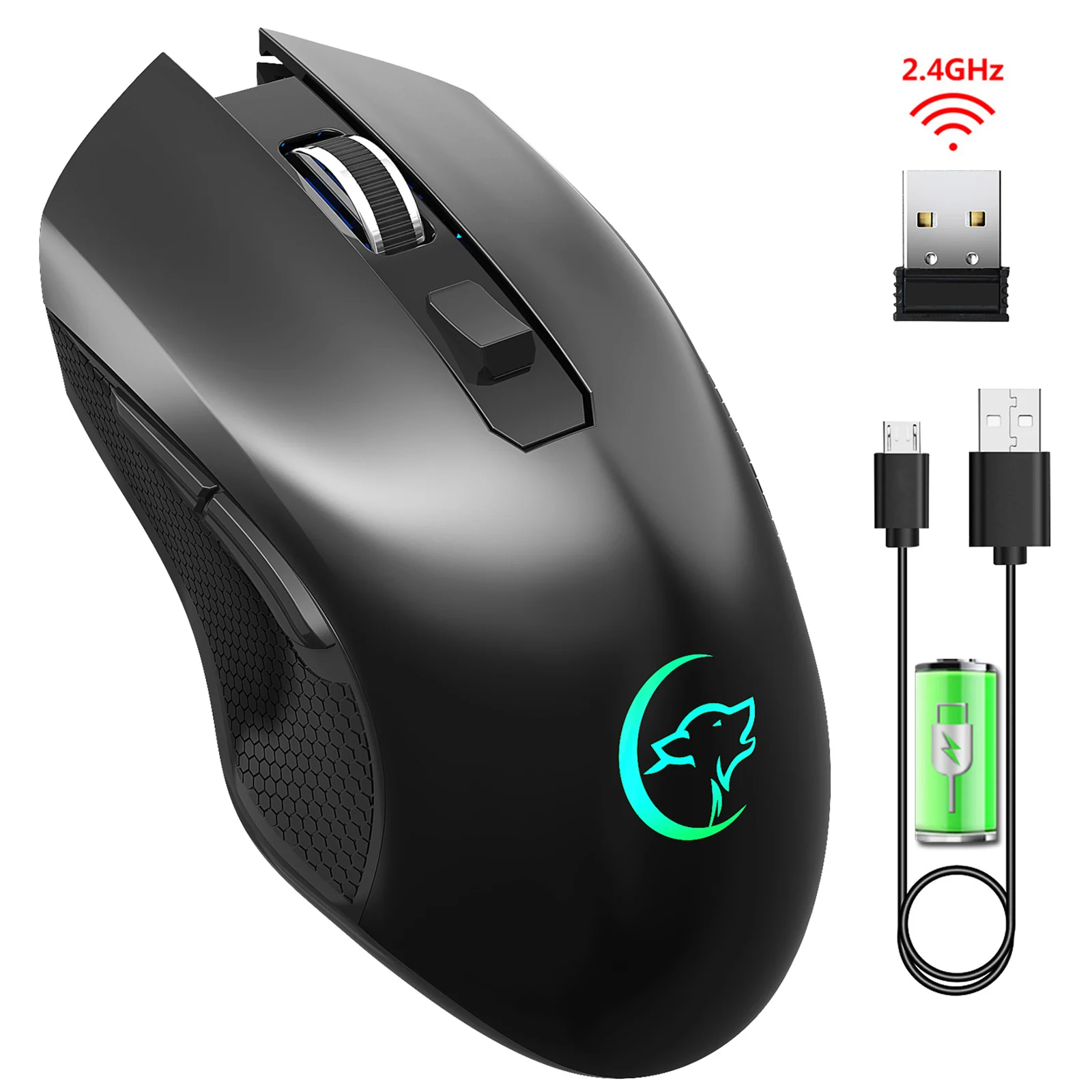 Беспроводная компьютерная мышь 2 4G RGB светодиодная с USB-приемником портативная