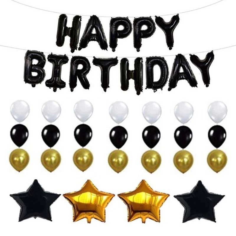 38 шт./лот День Рождения украшения набор Черное золото с днем рождения баннер
