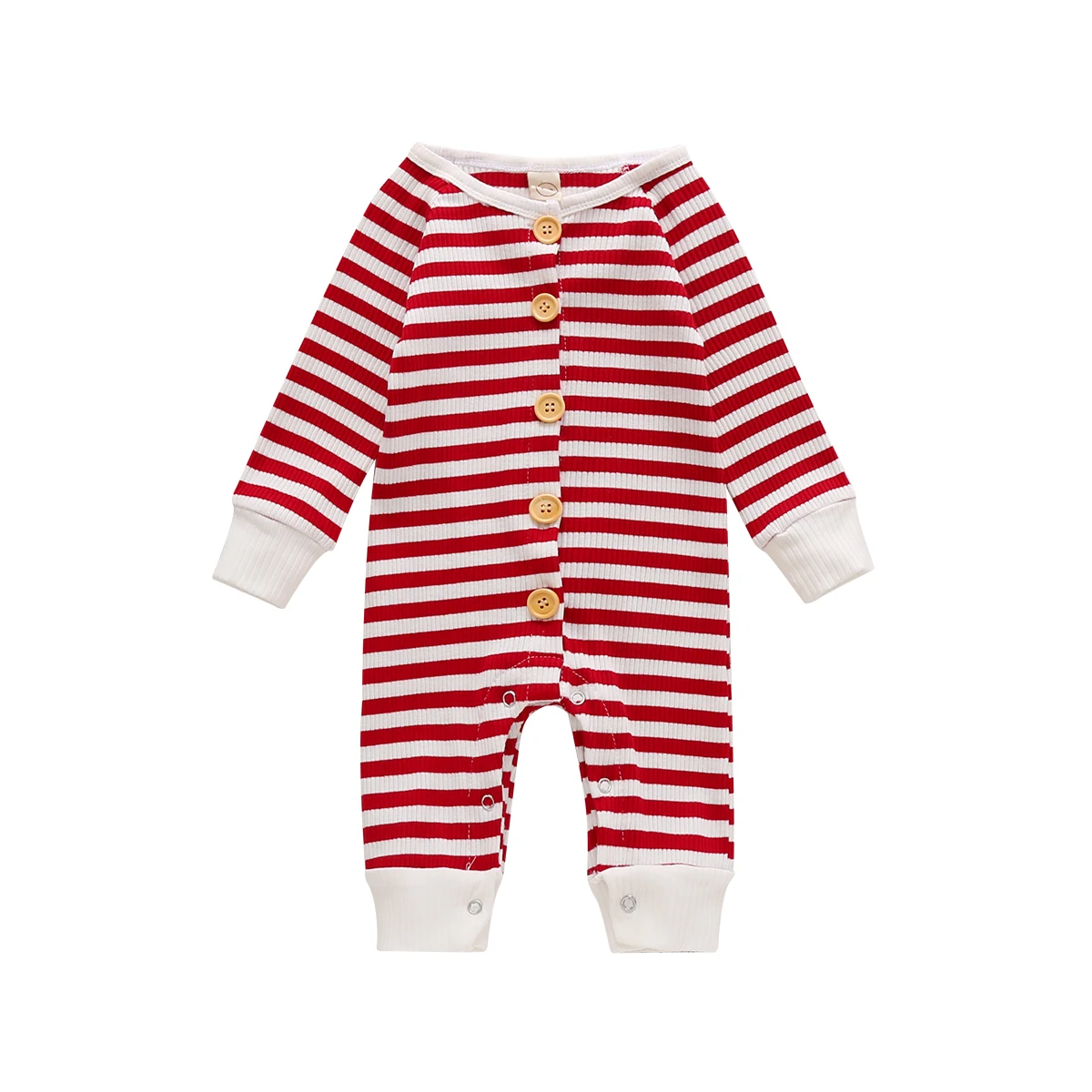 

Newborn Boy Girl 0-18M Infant Striped Romper Autumn Summer Baby Boys Girls Long Sleeve Round Collar Single-breasted Jumpsuit