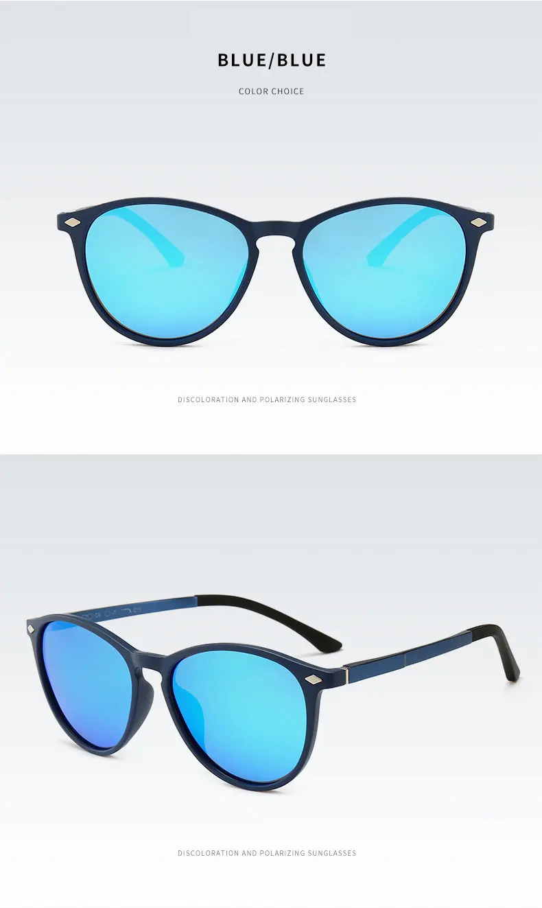 Reven Jate Men Women Classic Retro Rivet Polarized Sunglasses TR90 Legs Lighter Design Oval Frame UV400 Protection 9900