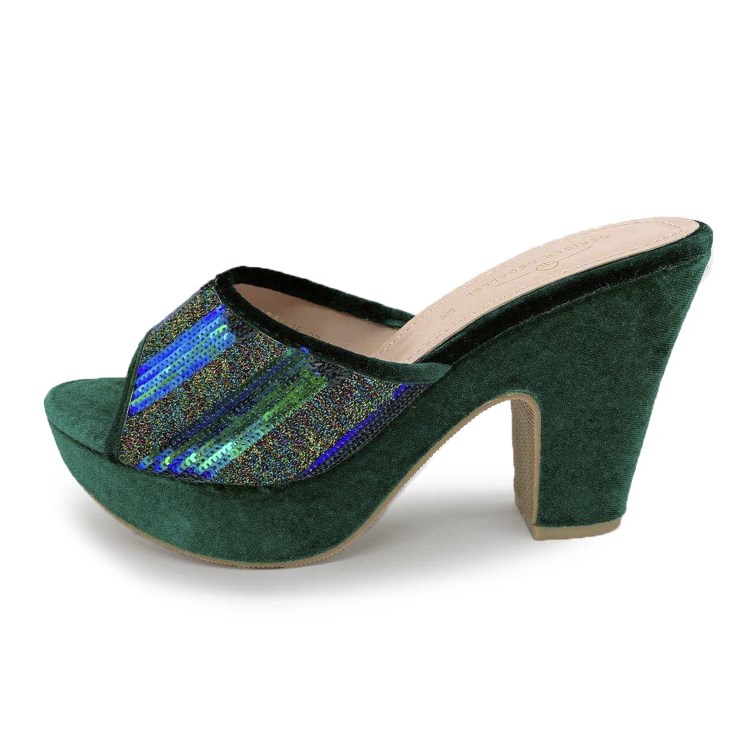 6245-15 Golden Stripe Luxury Women Shoes Party Dress Heels Open Toe Confort High Heeled Slippers Sequin Platform Ladies Pumps