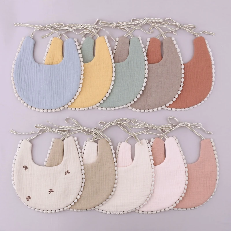 Babero para beb&eacute;s estampado de doble cara, Color s&oacute;lido, algod&oacute;n, borla, Saliva, toalla, absorbente, para reci&eacute;n nacidos, art&iacute;culo de alimentaci&oacute;n de beb&eacute;, 1 ud.-0