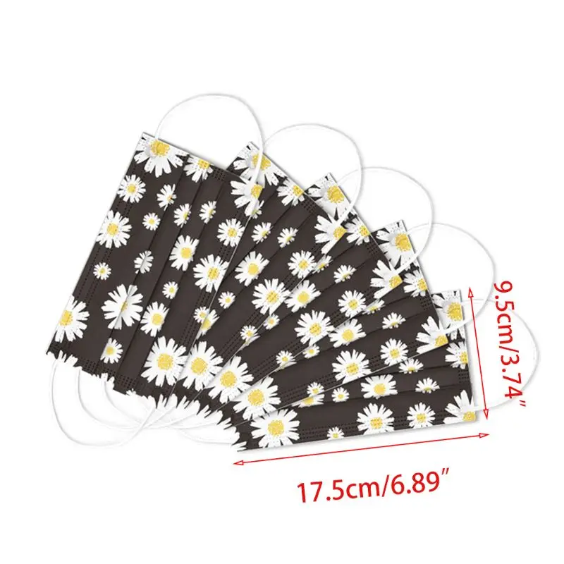 

10Pcs Printed Flower 3 Layers Disposable Mouth Mask Melt-Blown Non-Woven Earloop Mouth-Muffle Respirator