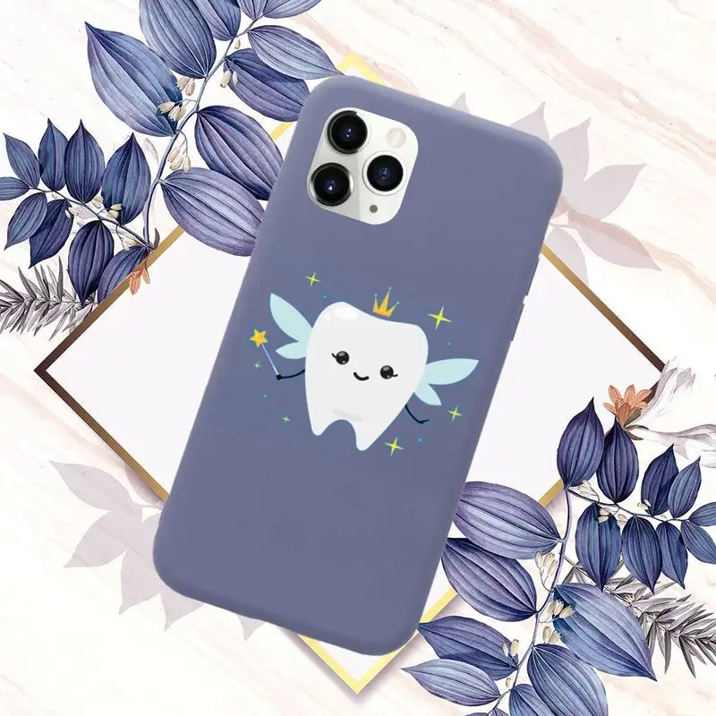 

Funny Cartoon Dentist Dental Crowned Teeth Phone Case Candy Color for iPhone 6 7 8 11 12 s mini pro X XS XR MAX Plus