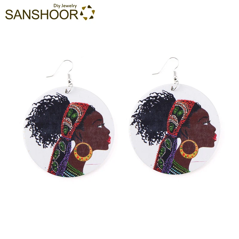 SANSHOOR афро черные женские деревянные серьги-подвески натуральные волосы головная
