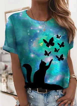 

Summer women's 3D T-shirt Abstract Painting Print Trendy Streetwear casual Short-sleeved Loose T-shirt ladies O Collar Top