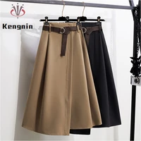 asymmetrical ladies skirts 2021 autumn winter skirts sashes loose oversized thick female skirts mid long skirts clothing ke1843
