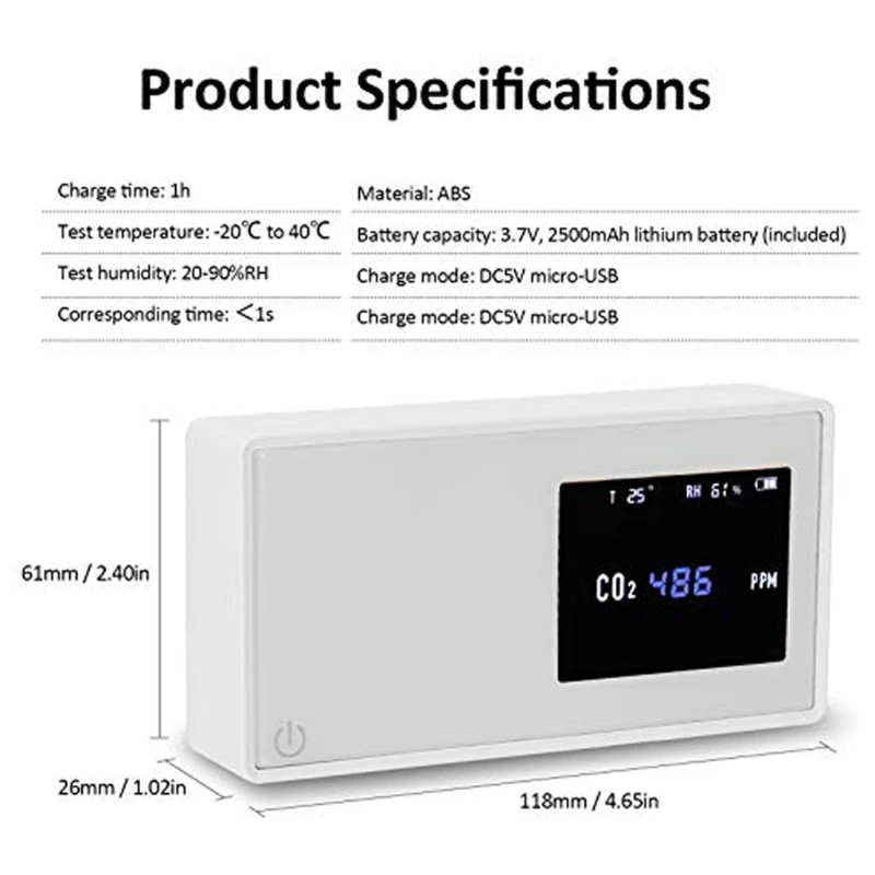 

Air Quality Detector Carbon Dioxide CO2 Gas Tester Temperature Humidity Monitor Y4QC