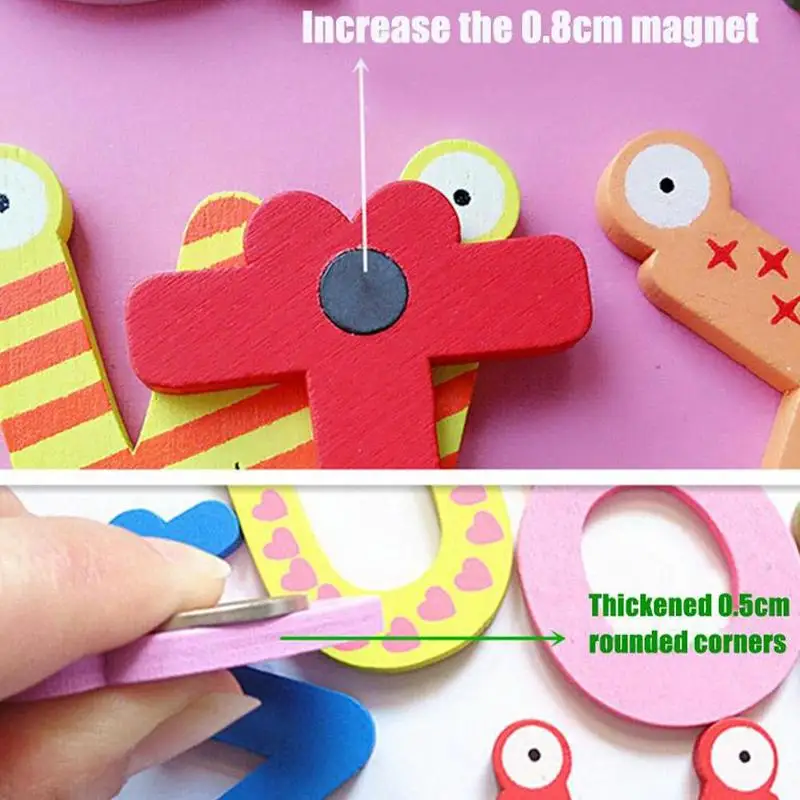 

Wooden Cartoon Refrigerator Magnet English Alphabet Toys Refrigerator Educational Magnetic Home Children's Decoration Magne H0E1