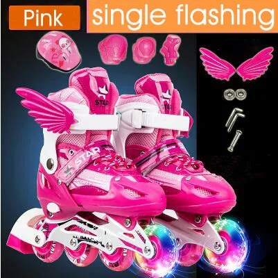 Single-Set-Pink Новые детские роликовые коньки для мальчиков и девочек, регулируемый размер, мигающие ботинки для катания на роликах для детей - Цвет: Single-Set-Pink