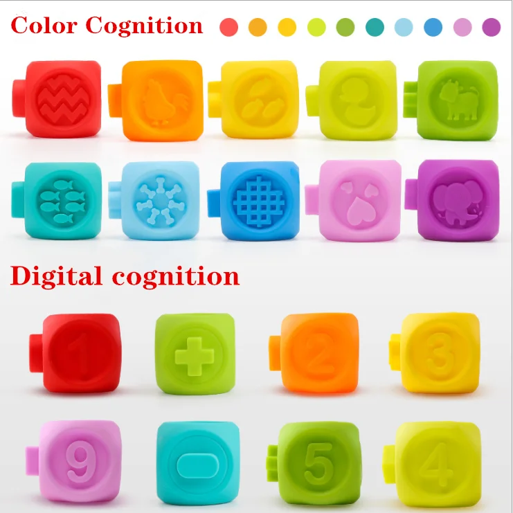 

3D Touch Hand Soft Baby Massage Balls Baby Grasping Toy Baby Teethers Set Blocks Soft Embossed Building Blocks