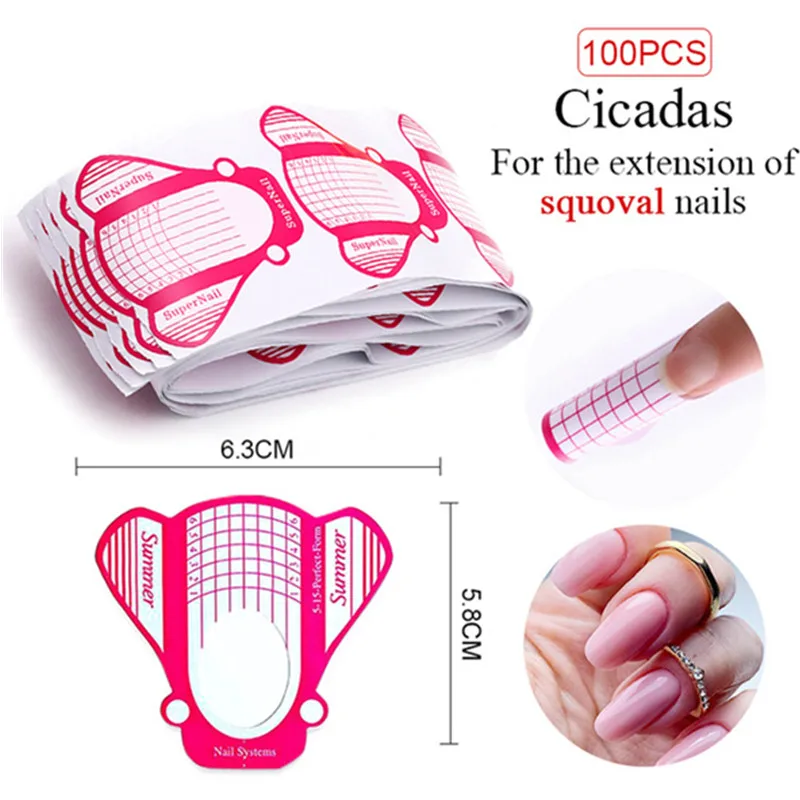 

100pcs/set Widen Plane Adhesive Nail Form Acrylic/UV Gel Nail Tips Nail Extension Guide Form