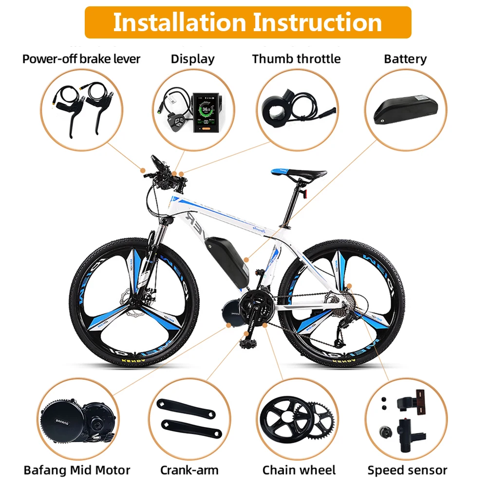 Bafang 48V 750W Бесщеточный двигатель BBS02B Электрический с батареей для