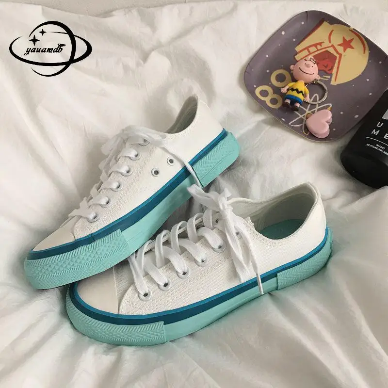 

35-40 Womens Vulcanize Canvas Shoes Female Spring Summer Lace-Up Mixed Colors Comfortable Wear-Resisting Ladies Footwear Hy34