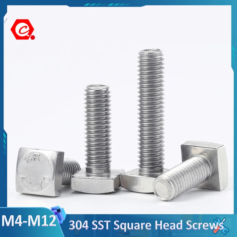 M4 M5 M6 M8 M10 M12 304 Stainless Steel Square Head Screws Bolts A2-70