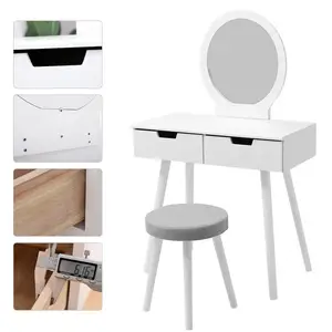 NEW Modern Makeup Vanity Dressing Table With Chair Set Vanity Makeup Wooden For Bedroom Storage Vanity Desk Cushioned Stool HWC NEW Modern Makeup Vanity Dressing Table With Chair Set Vanity Makeup Wooden For Bedroom Storage Vanity Desk Cushioned Stool HWC
