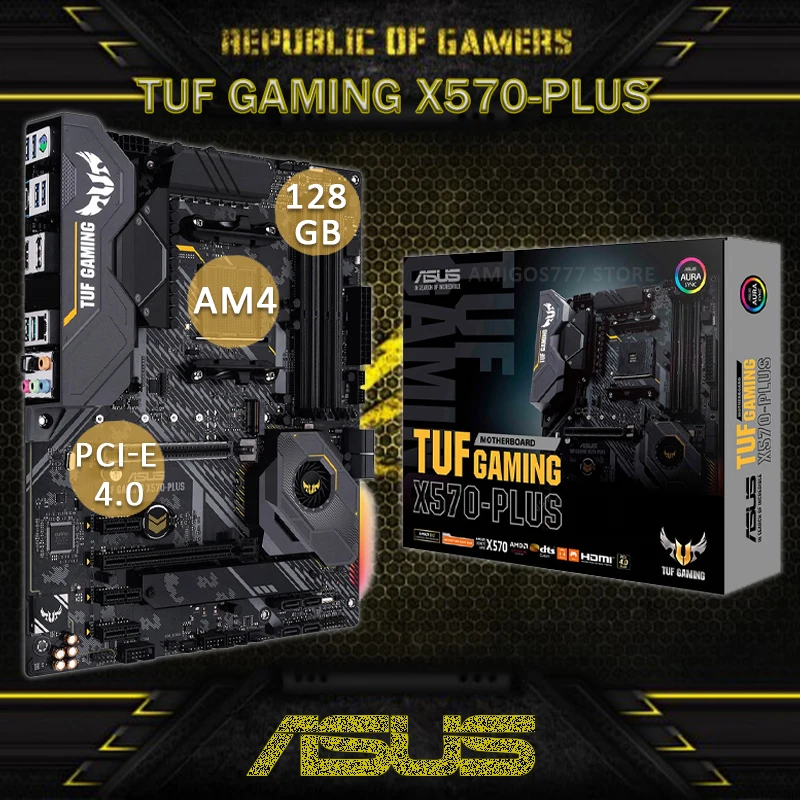 Günstig Buchse AM4 Asus TUF GAMING X570-PLUS Motherboard PCI-E 4,0 DDR4 128GB Display Port RGB AMD Ryzen CHAI X570 Gaming Placa-Mãe Am4