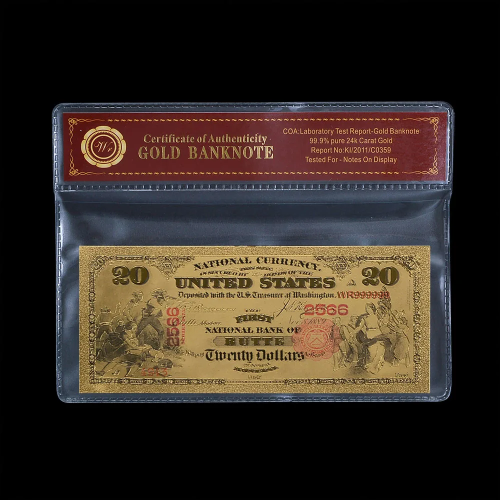 20 dollar with frame 1875 год, доллар США, поддельные бумажные деньги, золотые банкноты с рамкой COA, американские билетные банкноты, Подарочный товар, Прямая поставка - Цвет: 20 dollar with frame
