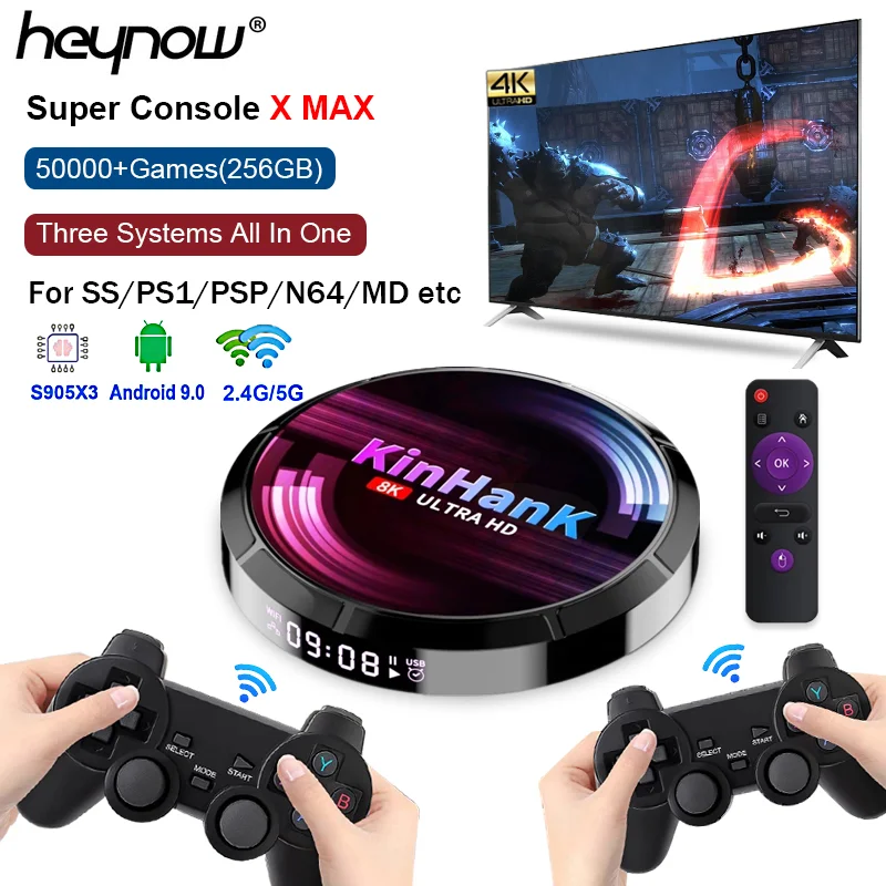 Консоль HEYNOW X Max S905X3 Android 9 0 EmuELEC 4 2 Wi-Fi 4K HD ТВ Игровая приставка плеер 50000 + игр для