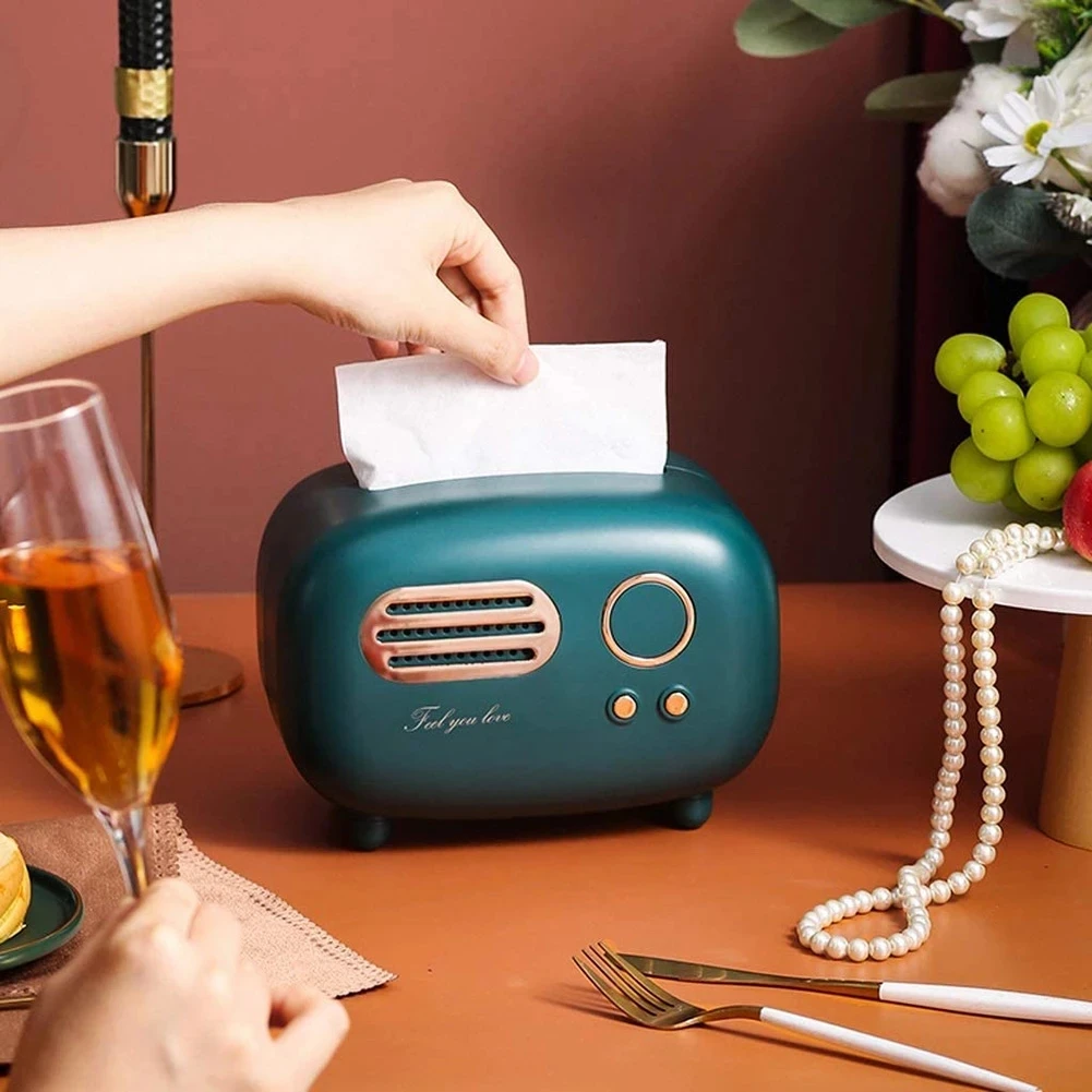 

Vintage Radio Shape Tissue Holder with Wide Mouth Napkin Tissue Paper Box Holder Creative Napkin Design Anti-slip Room Storage