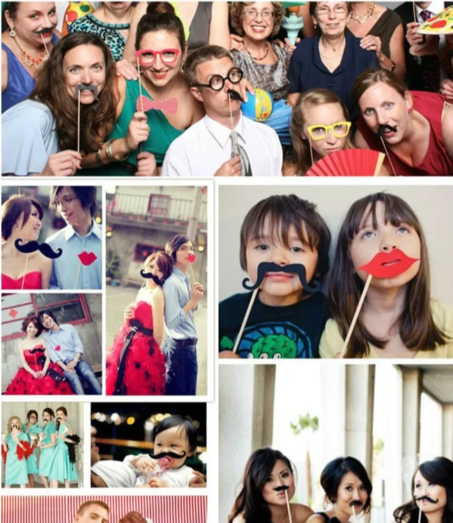 58 шт. DIY Photo Booth Реквизит забавная маска очки Усы губы на палочке День рождения Рождество украшения вечерние аксессуары