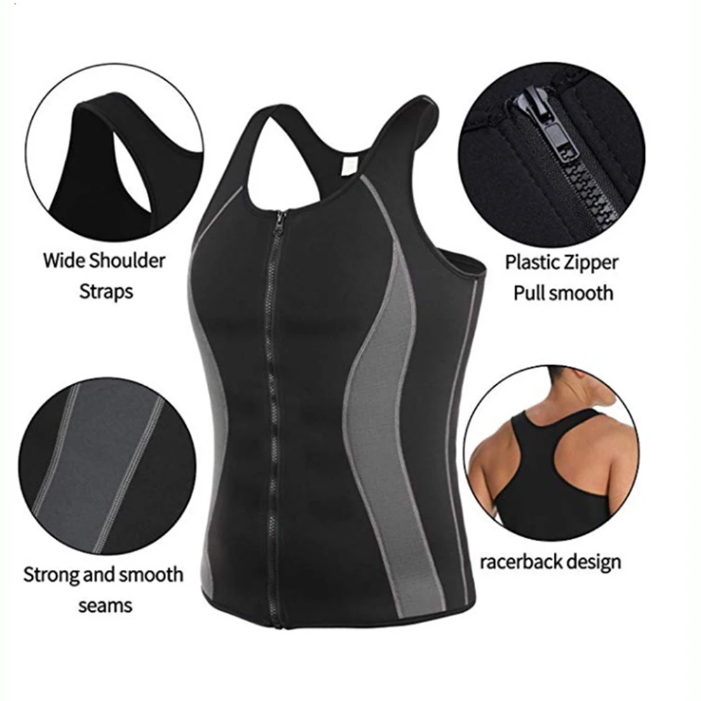 Men's Slimming Body Building Shaper Sweat Vest Neoprene Sauna Waist Training Vest Fitness Slim Zipper Vest Fitness Slim Shirt