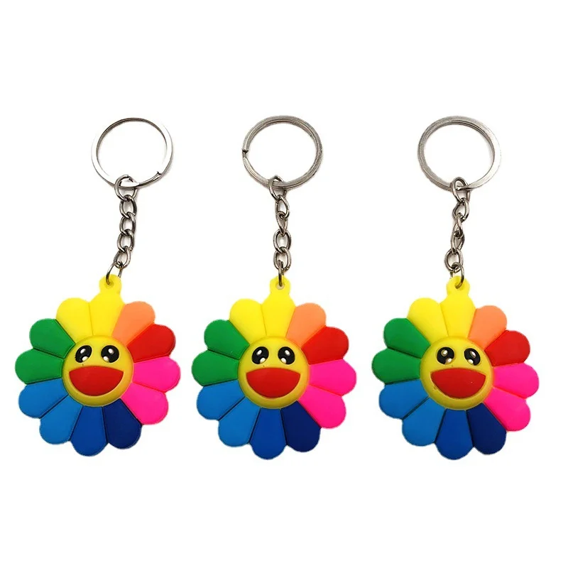 

10PCS/Lot Interesting Keychain Double-sided Colorful Sunflower Pendant PVC Soft Car Bag Key Chain Ornament Jewelry Accessories
