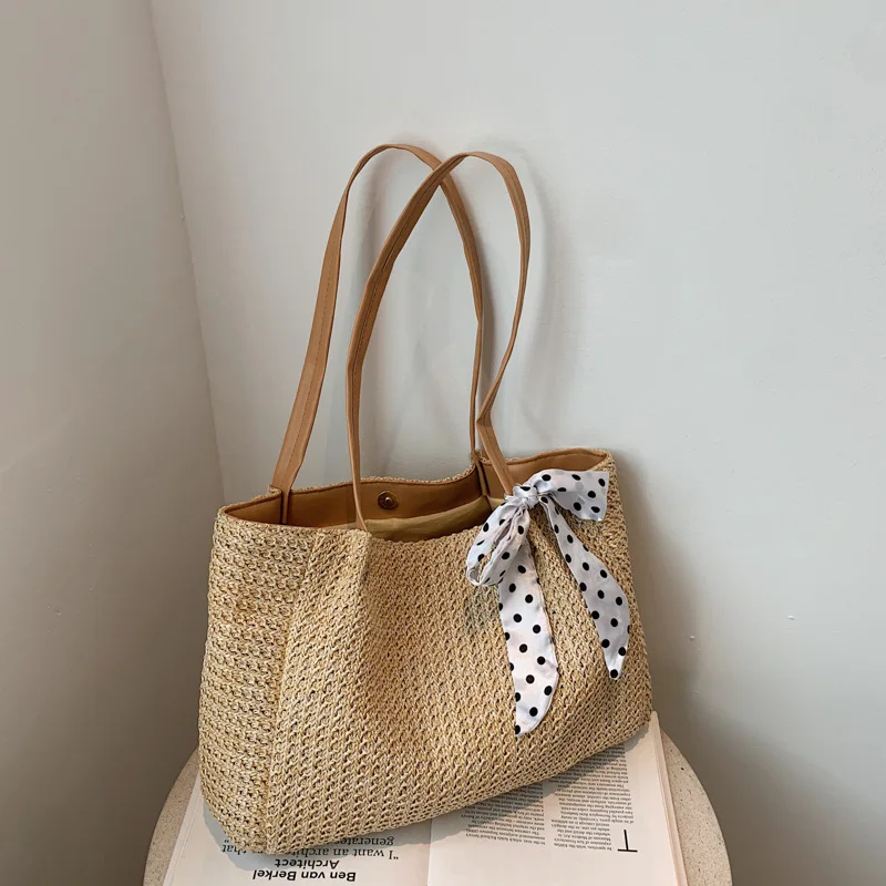 

2021 Women's Shopper Bag Shoulder Bags For Women Evening Bolsa Fashion Straw Knitting Luxury Designer Woman Handbags Female Tote