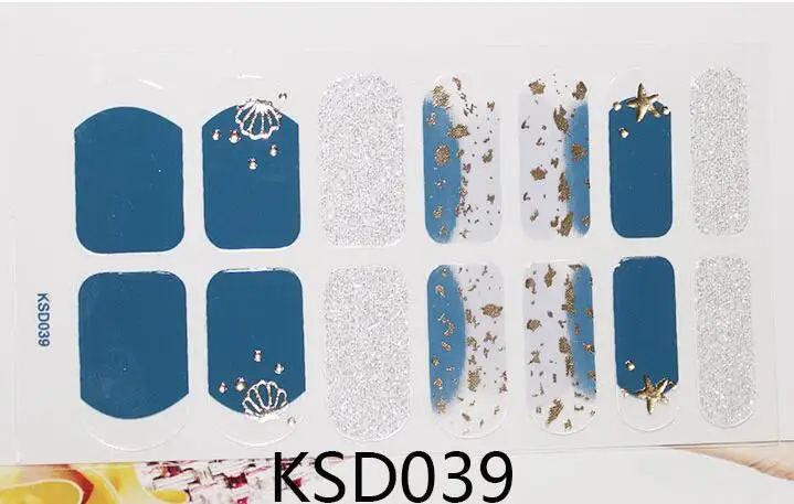 KSD039 14 насадок/листов, цветные 3D наклейки для дизайна ногтей, клей, ползунок, блестящие украшения для ногтей, трафарет для маникюра - Цвет: KSD039