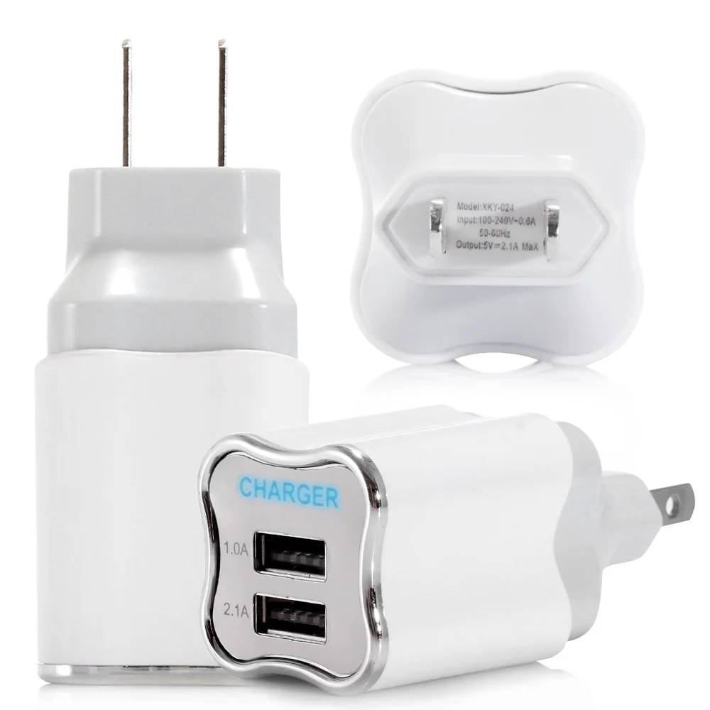 Белый LED Quick Charge Dual USB 5V/2A мобильный телефон настенный домашний дорожный адаптер