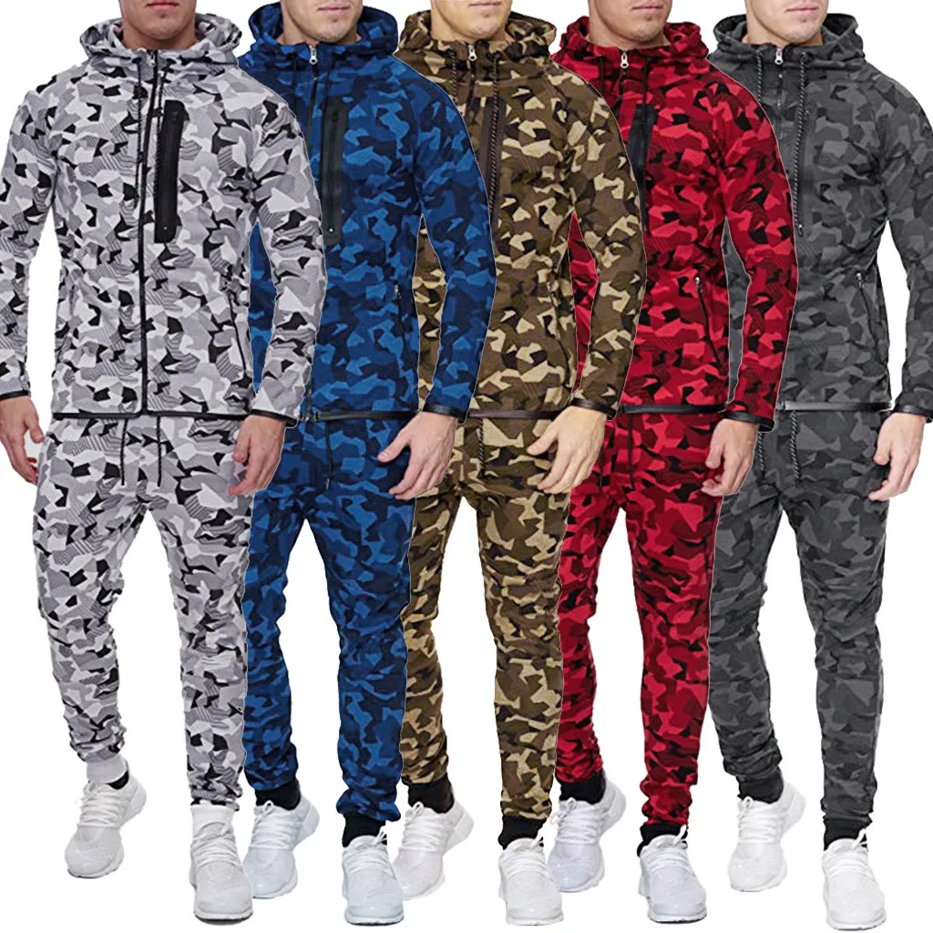 Мужской комплект весна осень Сращивание камуфляж куртка + брюки спортивные худи