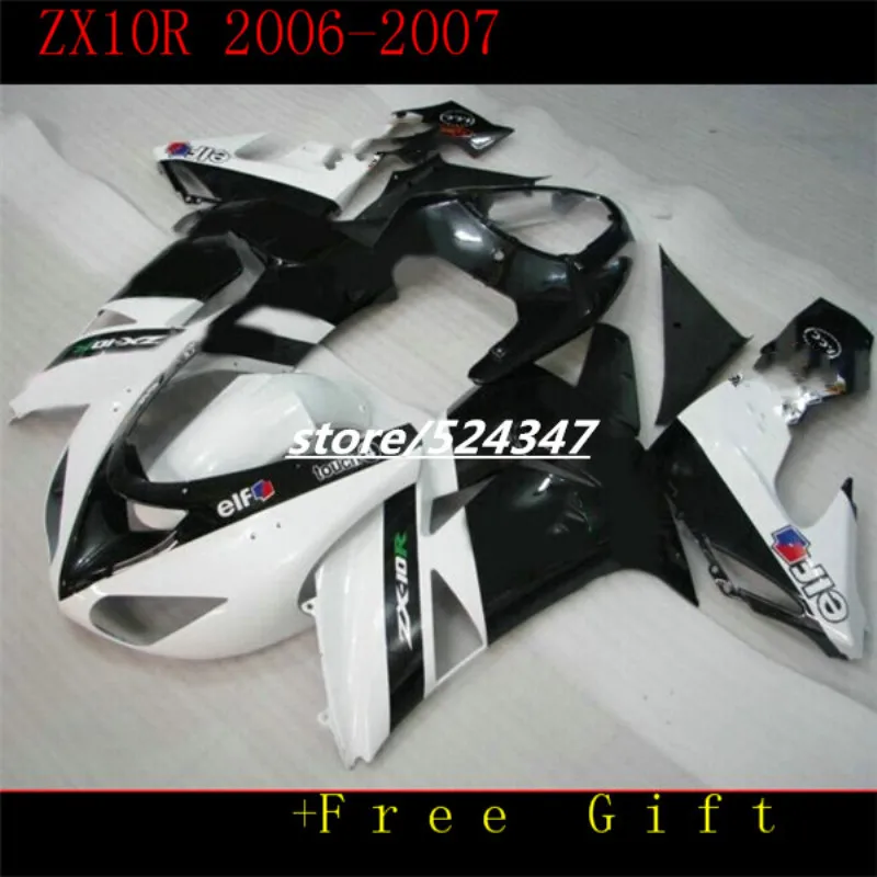 

Bodywork For KAWASAKI NINJA ZX10R 06 07 white black ZX1000C ZX-10R 06-07 ZX1000 C ZX 10 R ZX 10R 2006 2007 Fairings kit