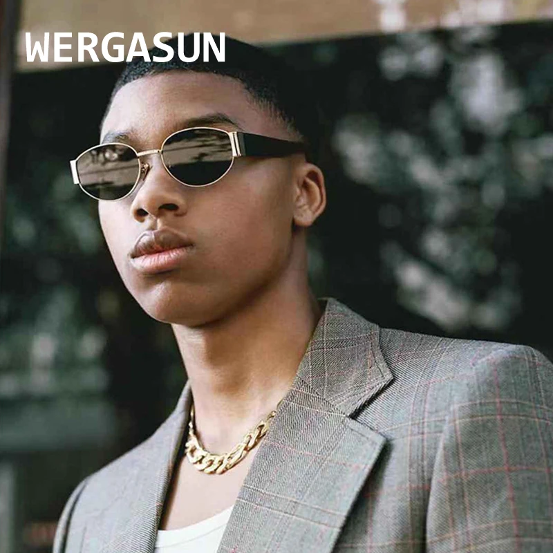 

WERGASUN Vintage Classic Metal Oval Sunglasses Man Fashion Brand Designer Alloy Hip Hop Sun Glasses Female Small Shades