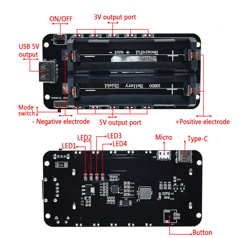 Плата расширения двухвольтной 18650 литиевой Φ V8 модуль 5 В/3 А 3 В/1 Micro USB для Arduino ESP32