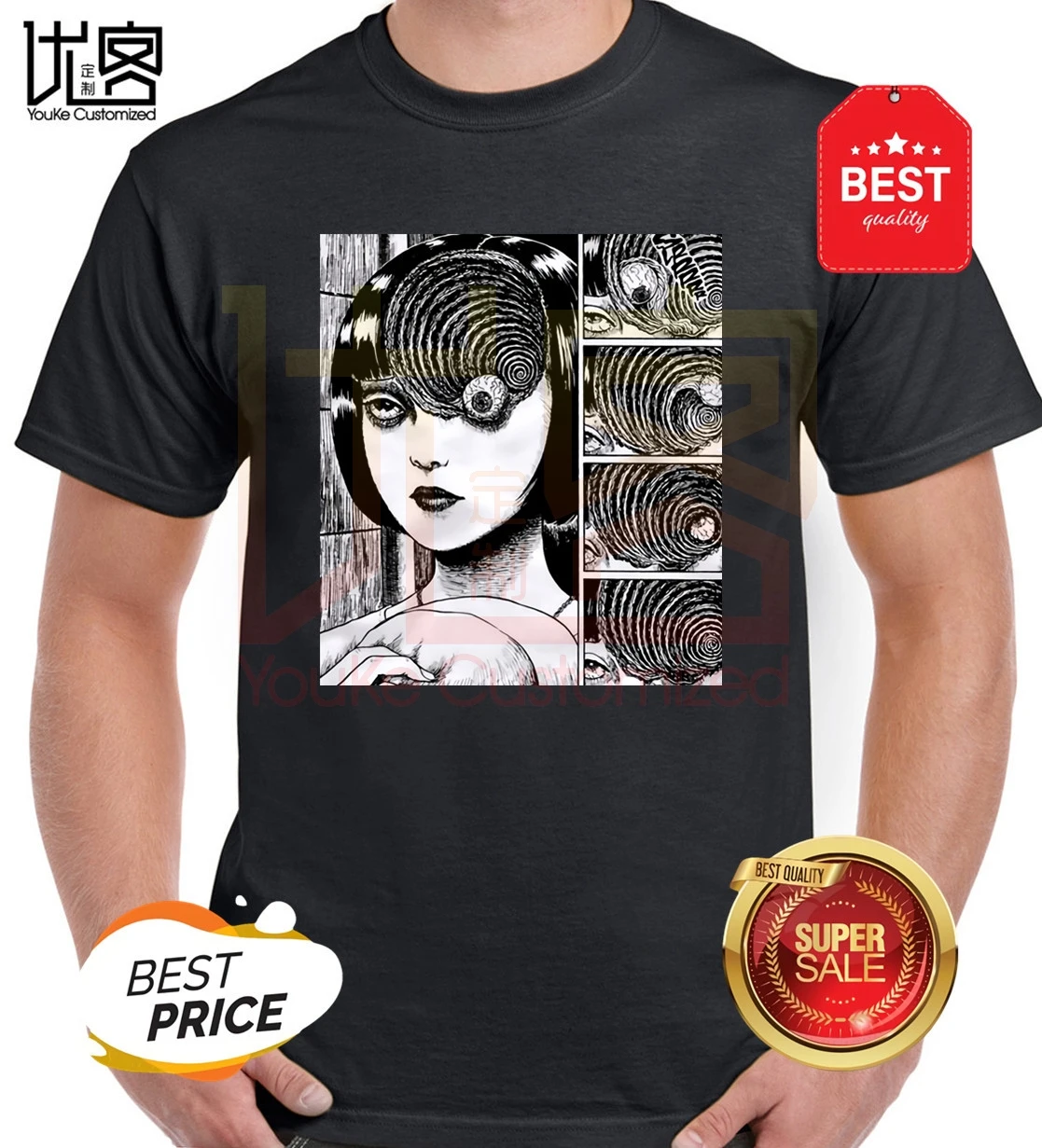 Новинка 2020 uzumaki junji ito tomie horror gore goru eyeball manga Аниме Японский ретро Винтажная Футболка
